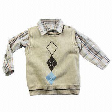 Boys' Fashionable Sweater with Woven, Customized Designs and Colors Accepted