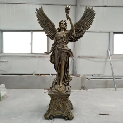 Ancient outdoor fiberglass pair of goddess of light statue for sale