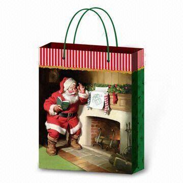 Christmas Paper Carrier Bag, Customized Logos are Accepted, Available in Various Colors and Sizes