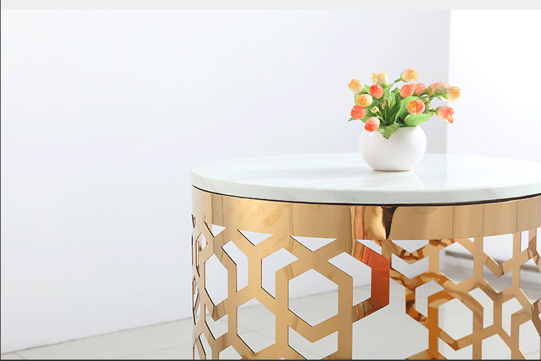 طاولة جانبية منحوتة ذهبية مجوفة من الفولاذ المقاوم للصدأ