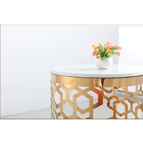 Stainless Steel Hollow Golden Carved Side Table