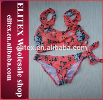 Wholesale Red Flower Print Latest Fashion Girl Swimsuit Women 2017