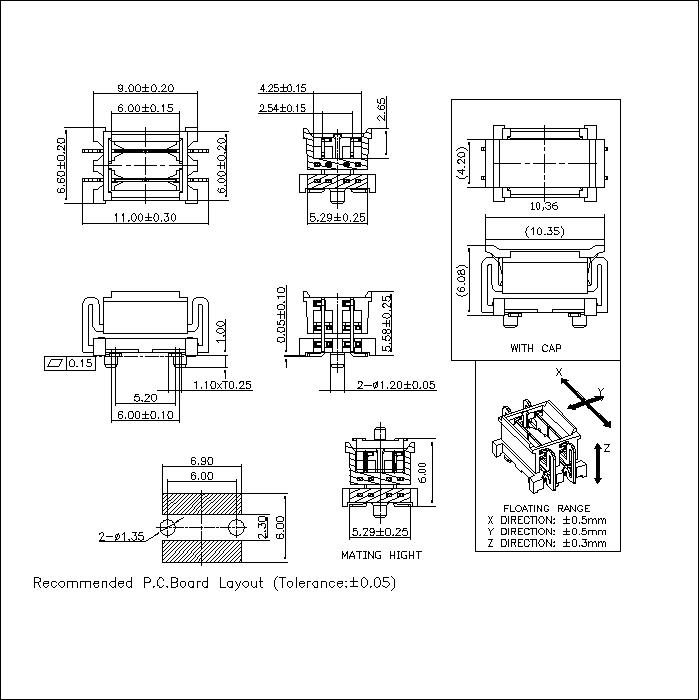 BBF2.54M-XXXX08 2.54MM Floating Board to Board Male Plug Connector With Post Mating Hight 6.0mm