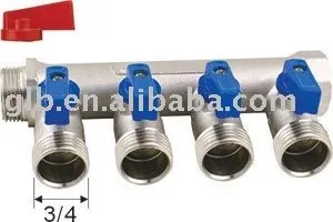 Brass valve manifold, 4 way brass fitting