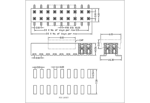 2.0 mm Female Header Dual Row SMT Type H3.56 FHDM10