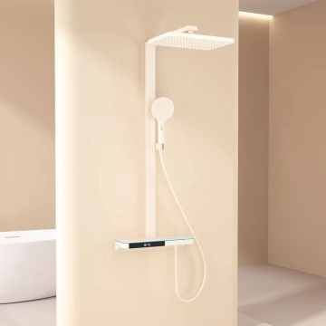 European Style Wall-Mounted Smart Digital Display Shower Set - 3 Functions, Classic White Glass Panel, Rainfall Waterfall