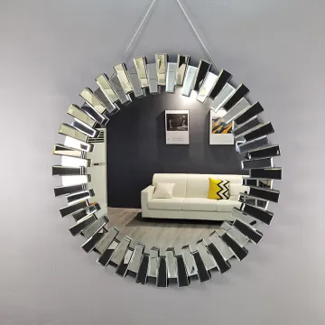3D effect round shape MDF hanging mirror