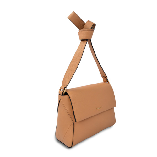 Foldover Crossbody Purse Textured Leather Bag Tan Color