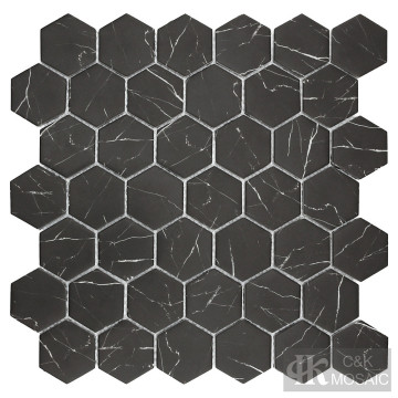 Nero Marquina 2" Hexagon Glass Tiles