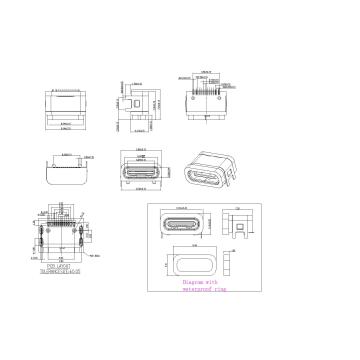Type-C Female Waterproof SMT Type L7.05