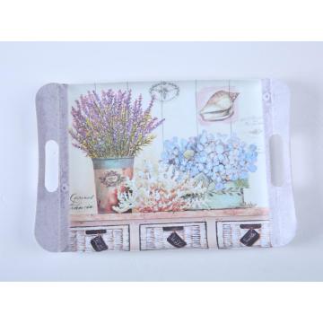 Floral Design Melamine Serving Tray with handle