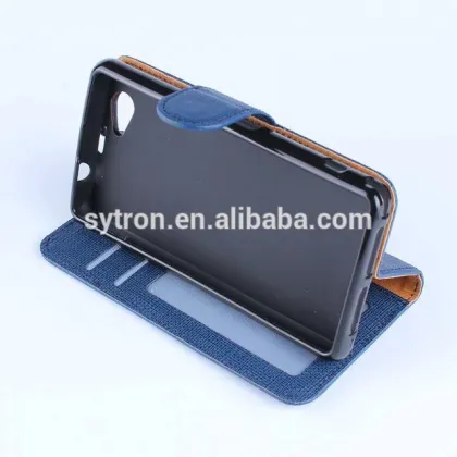 Protective cover denim silicone flip phone case for sony xperia m5