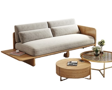 Scandinavian Solid Wood Cotton Linen Fabric Sofa Set for Small Apartments