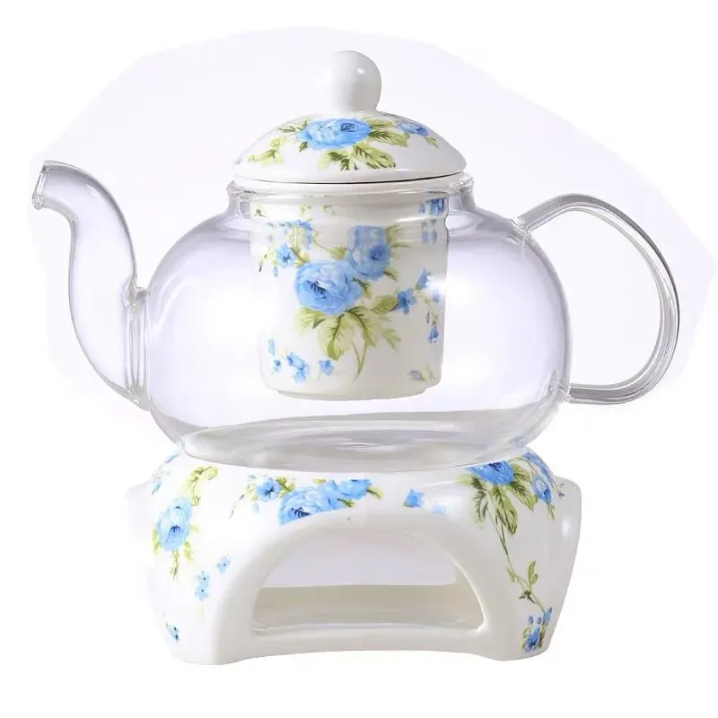 Glass Tea Maker Teapot Set with Ceramic Warmer Filter and Lid