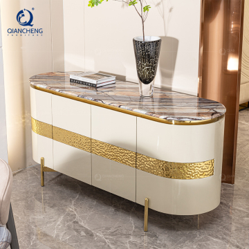 Qiancheng 48 inch Hiển thị tủ - Trang trí bằng vàng bằng thép trắng cho phòng khách