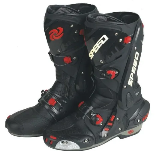 Black Safety Motorcycle Boots B1003 (White, Red, Black)
