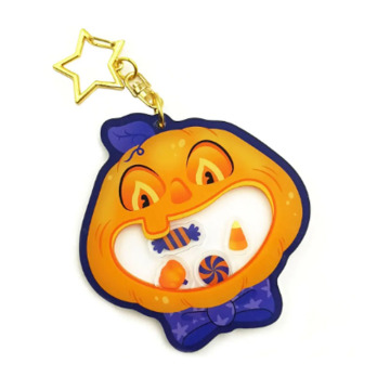 Cute Shaking Shaker Anime Acrylic Keychain - Halloween Pumpkin Black Cat