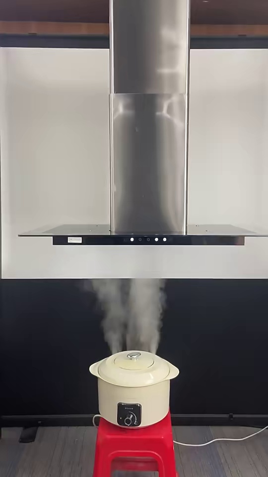 LED Ultra-Quiet with Blower Island-Mount Range Hood 940CFM Black Glass Stainless Steel Vent Hood Modern Europe Exhaust Hood