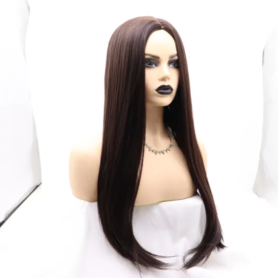 Vigorous cheap high quality long straight brown wholesale heat resistant for black women synthetic wig none lace