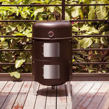 Portable 17 Inch Vitreous Enamel BBQ Grill with Smoker and Kebab Skewers