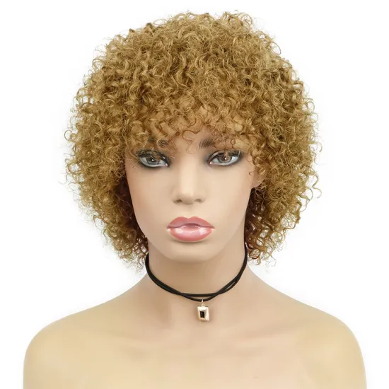 Ombre Blonde Curly Human Hair Wigs Afro Curl Wig With Bangs Mechanism wig