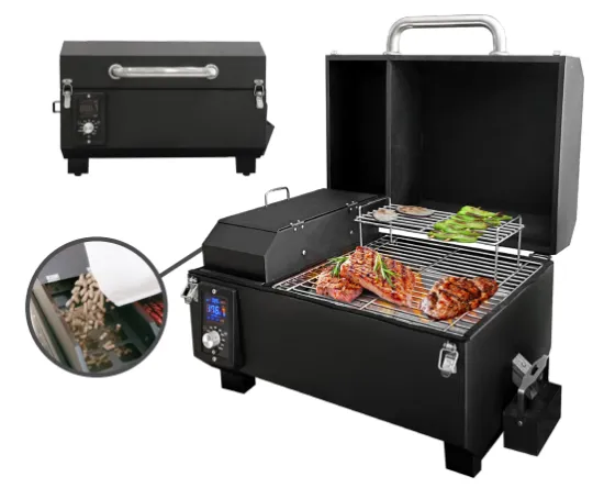 Outdoor BBQ Grill with Wood Pellet Smoker and Stainless Steel Top for Korean Style BBQ