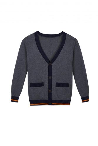 Boy&#39;s Knitted Pocket Buttoned Contrast Edge School Cardigan