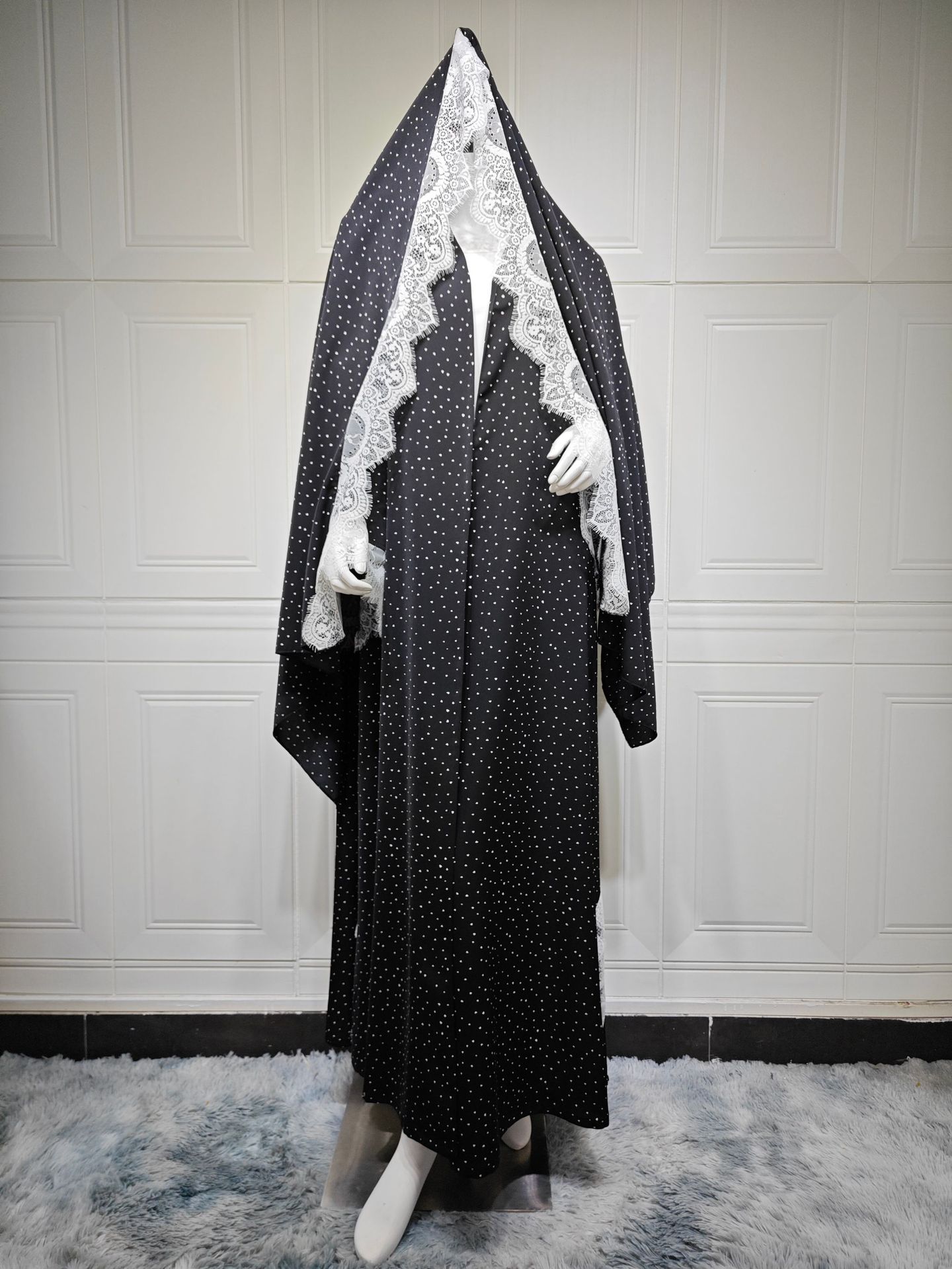Fashion Polka Dot Black Abaya Hijab Set MQ259 (1)