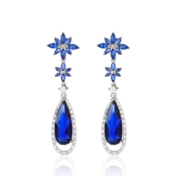 Blue Sapphire Stone Exquisite Lady Flower Earrings