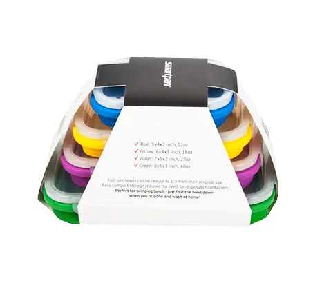 Silicone Folding Lunch Box 4pcs Set: Collapsible Reusable Lunch Containers for Easy Storage and Portability