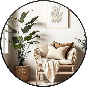 20 Inch Black Circle Wall Mirror for Bathroom, Entryway, Living Room Decor