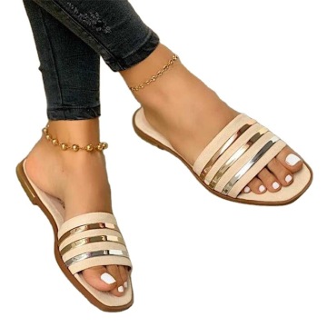 SL-0288 New Summer Flat Bottom Hollow Metal Outdoor Slippers for Women - Flat Sandals