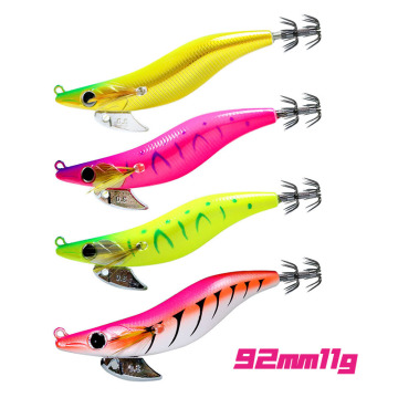 Ganci di calamari che pescano esca in legno gamberi luminosi 9,2 cm Affondamento lento tralling di calamari