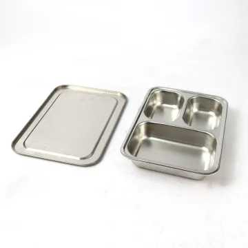 Stainless Steel 3 Compartment Fast Food Tray Dinner Plate Food Holder