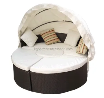 Popular Outdoor Wicker Rattan Round Daybed with Canopy