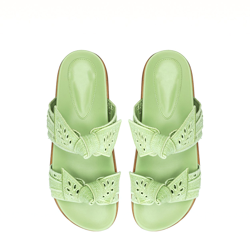 Custom Green Flat Strap Slide Sandals