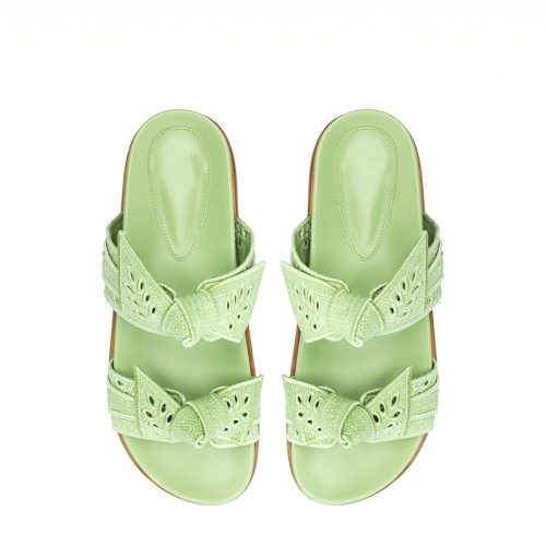 Custom Green Flat Strap Slide Sandals