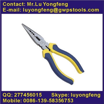 European style fine polished multi-function long nose pliers with 2-color plastic handle