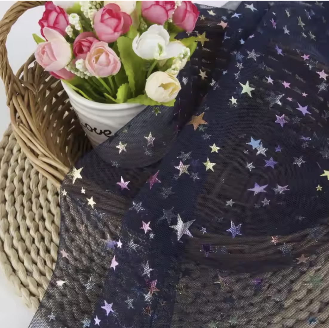 colorful printed woven mesh fabric