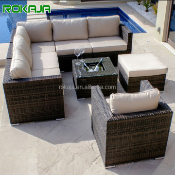 Điều chỉnh ngoài trời L Kết hợp Sofa - Vải chống nước mặt cắt Rattan Wicker Garden Set