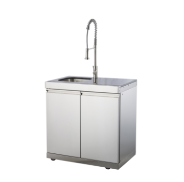Modern Stainless Steel Double Door Storage Cabinet with Sink and Faucet for Outdoor Kitchens