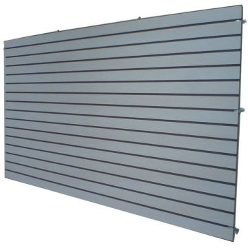 Cosmetics Shop Gray Wooden Slatwall Panel With Slots Or Grooves