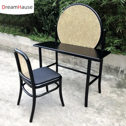 Nordic Solid Wood Rattan Dresser Desk