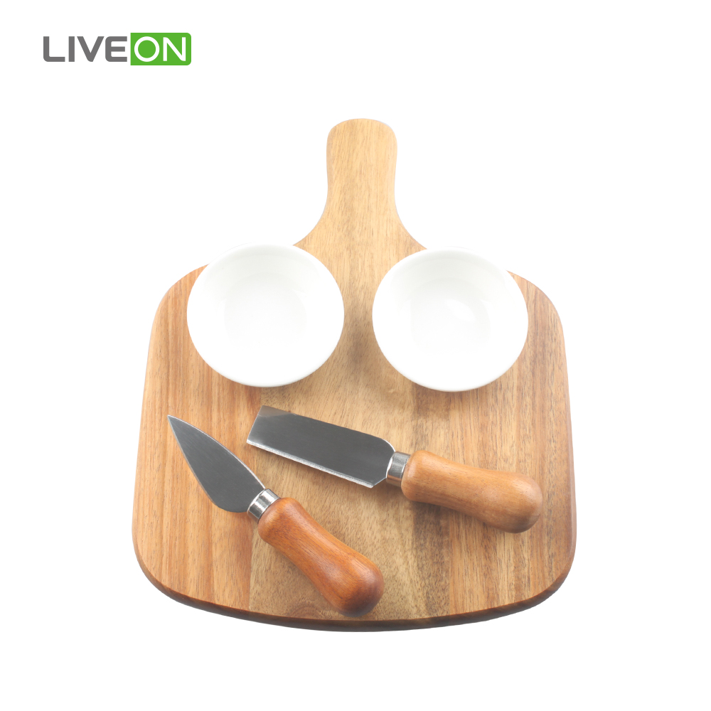Tabla de quesos de madera para cortar y juego de cuchillos