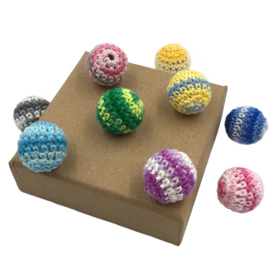 16/20MM Wooden Crochet Ball Colorful Wool Round Cotton Balls Baby Molar Necklace