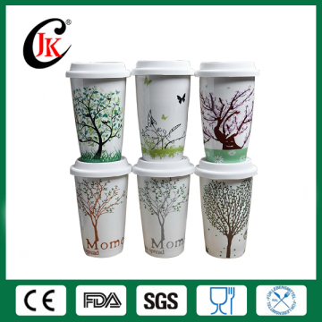 Wholesale promotion gift take away coffee cup 2016 bamboo design starbucks coffee mug with silicone lid