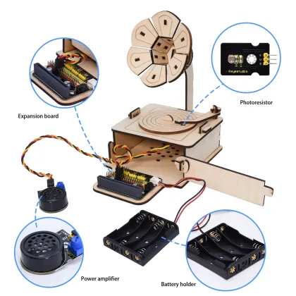 Mini Light Controlled Phonograph DIY Kit: Programming Robotics with Microbit for Kids
