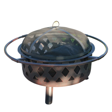 Tungt metallbakgård eldstad med BBQ -stålnät