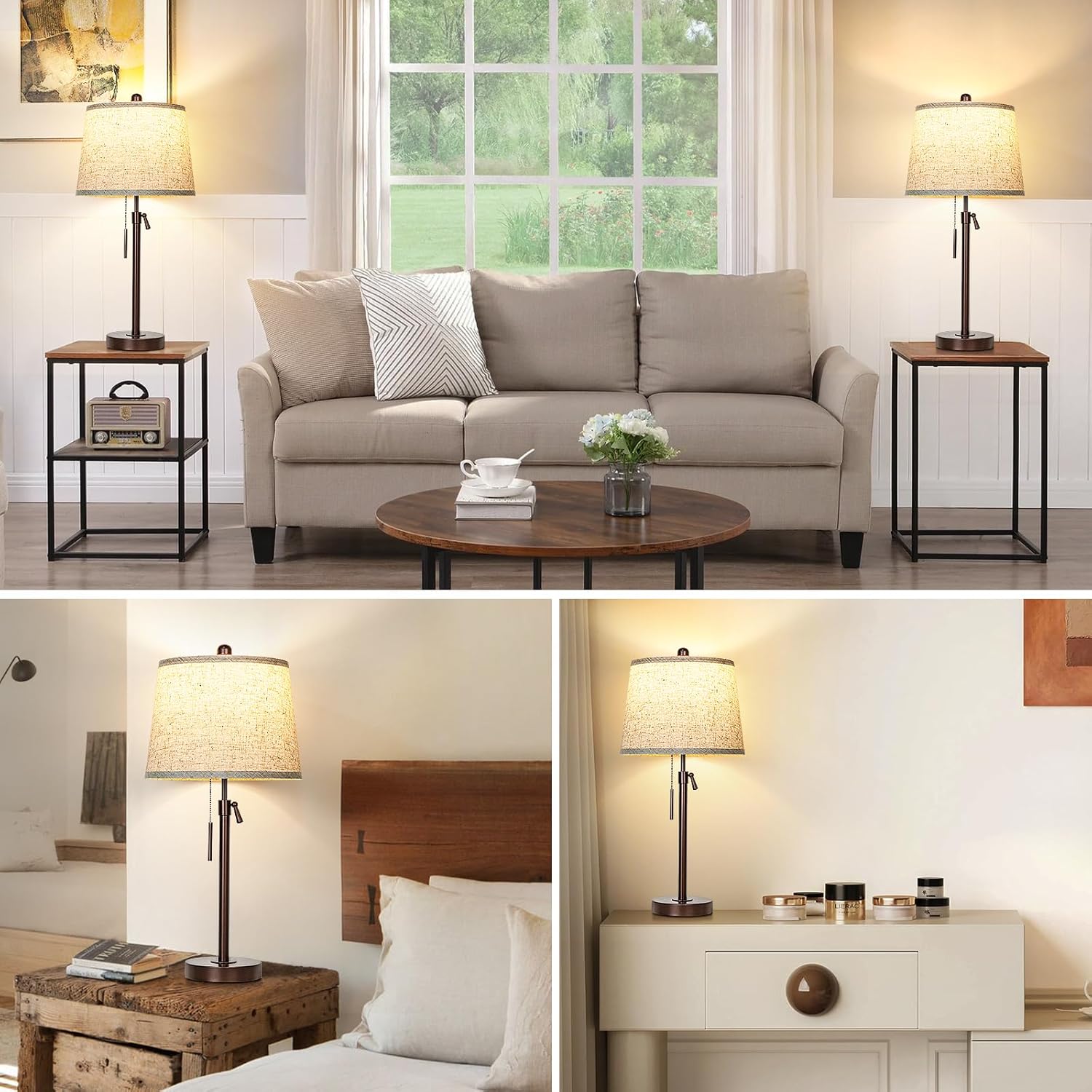 T250916 Adjustable Height Lamp for Bedroom Nightstand Farmhouse with Pull Chain (5)