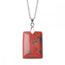Натуральный Красная яшма женщин чакра прямоугольник драгоценный камень ожерелье кулон с Серебряная цепочка